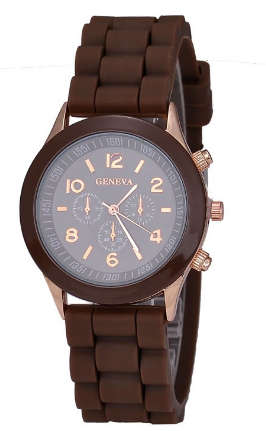 Ladies Quartz Silicone Sports Wrist Watch - BROWN