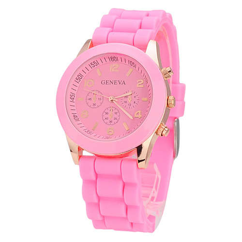 Ladies Quartz Silicone Sports Wrist Watch - PINK