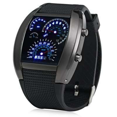 Blue LED Car Watch with Arch Dial and Silicon Watch Band  -  BLACK
