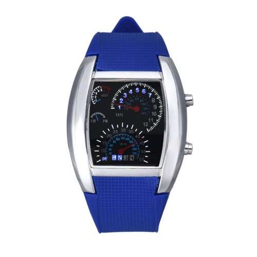 Blue LED Car Watch with Arch Dial and Silicon Watch Band  -  BLUE