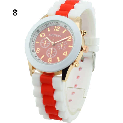Womens Geneva Silicone Quartz Analog Sports Wrist Watch - RED