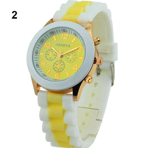 Womens Geneva Silicone Quartz Analog Sports Wrist Watch - YELLOW