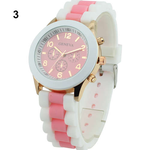 Womens Geneva Silicone Quartz Analog Sports Wrist Watch - PINK