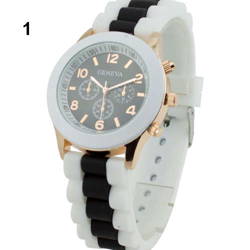 Womens Geneva Silicone Quartz Analog Sports Wrist Watch - INNER BLACK