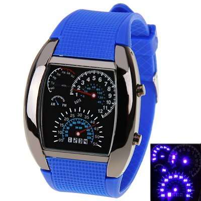 Blue LED Car Watch with Arch Dial and Silicon Watch Band  -  BLUE