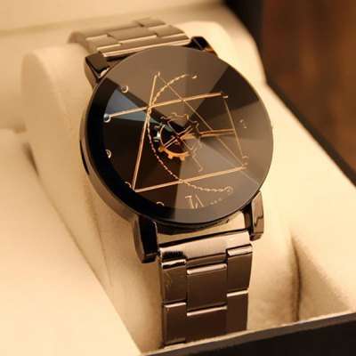 Gear Geometric Steel Band Quartz Watch  -  BLACK