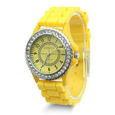 Geneva Silicone Quartz Analog Crystal Watch - YELLOW