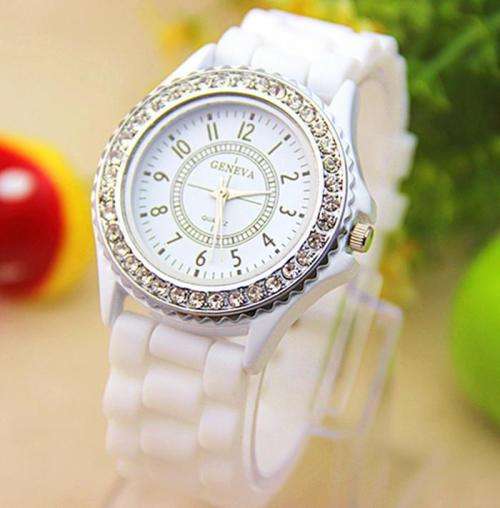 Geneva Silicone Quartz Analog Crystal Watch - WHITE