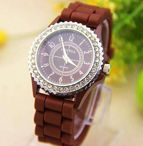Geneva Silicone Quartz Analog Crystal Watch - BROWN
