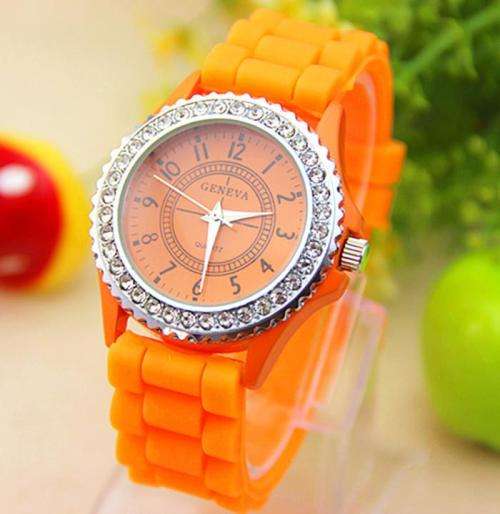 Geneva Silicone Quartz Analog Crystal Watch - ORANGE