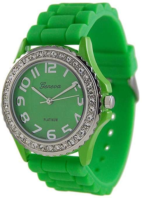 Geneva Silicone Quartz Analog Crystal Watch - GREEN