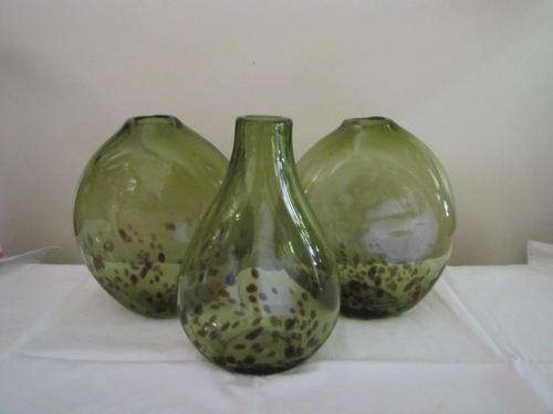 3 Lovely Bottle Green vases with spots