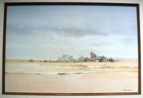 Origional Richard Rennie --Watercolour Home Stead--(46,5 x 30,5 cm)--Framed behind glass.