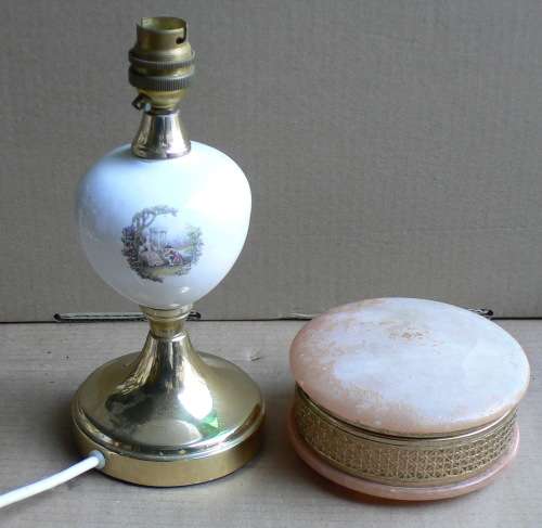 White Ceramic Bed lamp and Marble Jewelry / Powder Box