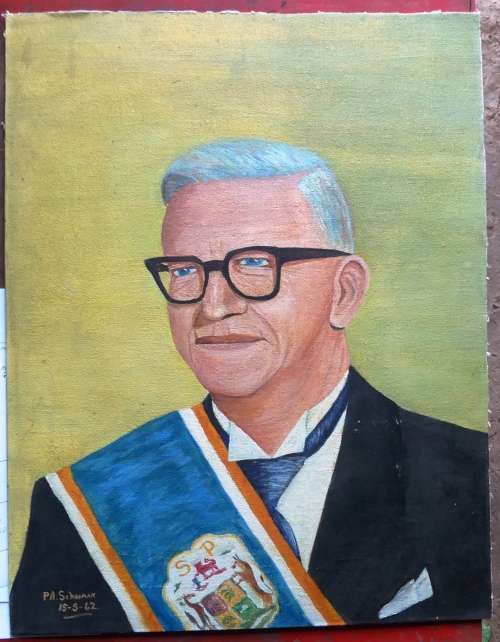 Large Painting of President CR Swart by PA Schoeman -- 1962 Oil on Board