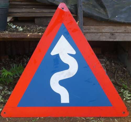 Vintage Road Sign ---  S Curve in the road /  S Draai in die pad  --- (Original Metal Sign)