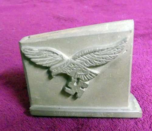 WWII German Trench Art -- German Eagle carved in Stone by Qilfred Springer 7-5-1943