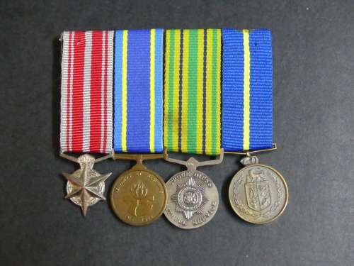 Police Miniature Medals x 4 -- Faithful Service Silver, Faithful Service,75 years & Combatting Terro