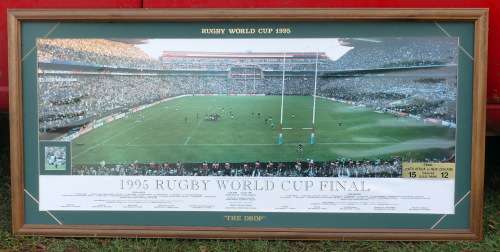 1995 Rugby World Cup Final Photo Signed by Kevin James - Joe Stransky Drop Goal