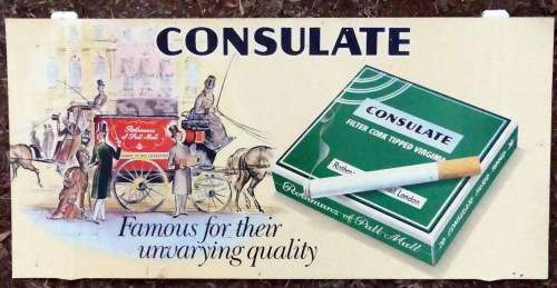 Vintage CONSULATE Cigarette Advertising board -- Cardboard