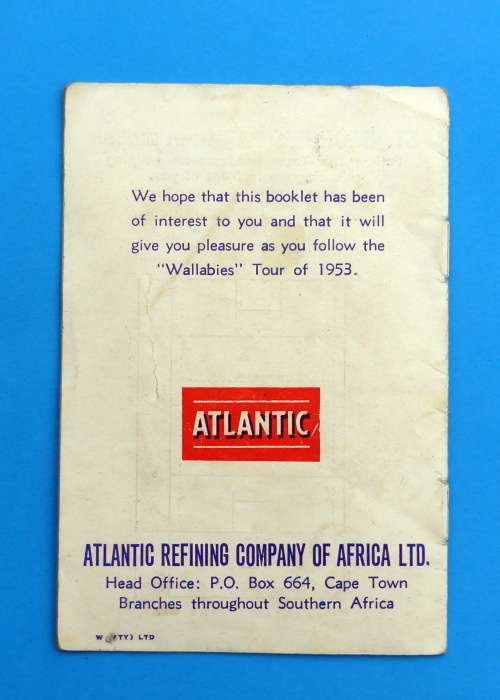 Wallabies Rugby Tour to South Africa 1953 Fixture List