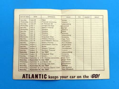 Wallabies Rugby Tour to South Africa 1953 Fixture List