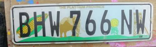 North West Number Plate -- BHW 766 NW --  Noord Wes Nommerplaat -- Perspex