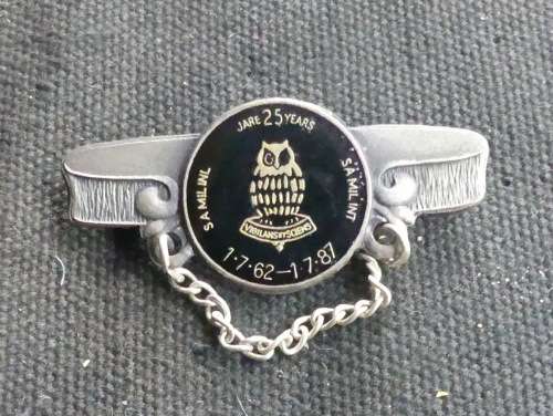 SADF Military Intelligence corps 25 years Tie badge -- 1962 -1987