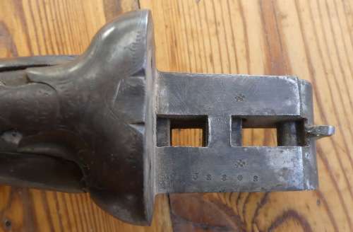 Vintage Wood stock and metal receiver on an old double barrel shotgun No 38808