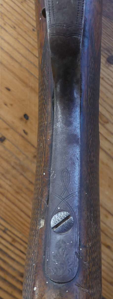 Vintage Wood stock and metal receiver on an old double barrel shotgun No 38808