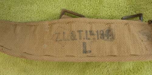 Original WWII CANASIAN ARMY P-37 Webbing Belt - marked ZL & T ltd 1941