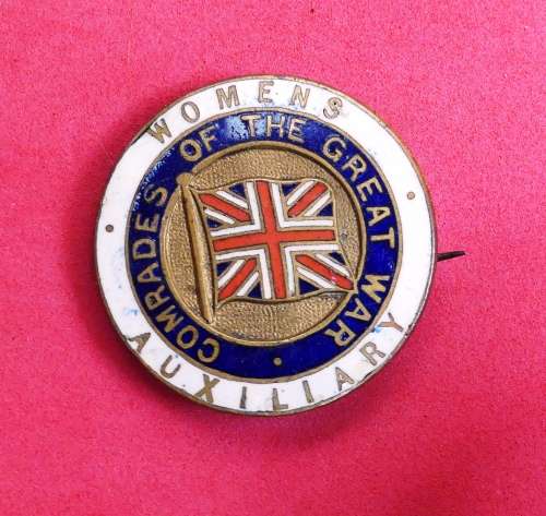 **RARE** WWI British Women`s Auxiliary, Comrades of the War Enamel Badge no 3466