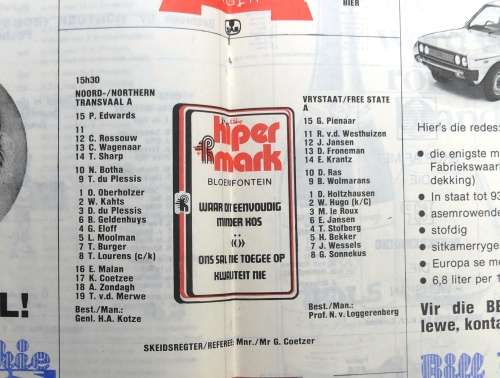 OVS vs N Transvaal - Vrystaat Stadion - 24 Junie 1978 --  Rugby Program
