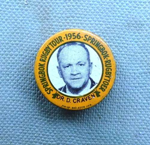 1956 Springbok Rugby Tour to New Zealand - Dr D CRAVEN  button pin