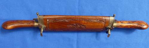 Vintage Indian made Carved Wood and Brass Carving Set in Holder