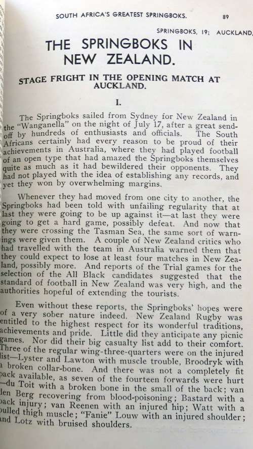 South Africa`s Greatest Springboks by John E Sacks. Story of the 1937 Tour *RARE BOOK*