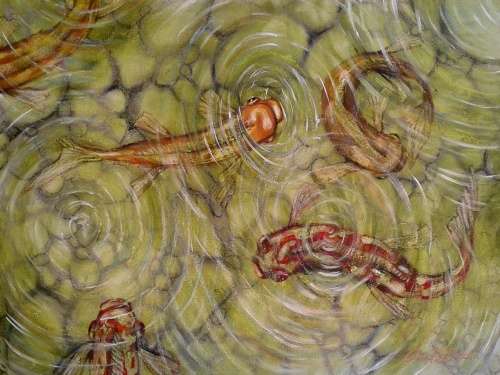 FREE COURIER - "KOI FISH POND" - Original Acrylic Painting by SA Artist, Cherie Roe Dirksen