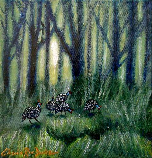 'GUINEA FOWL FOREST' - Original Painting by South African Artist, Cherie Roe Dirksen