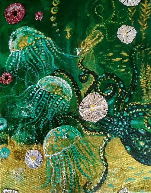 Low Starting Price!!! FREE COURIER --- 2 x Original `OCTOPUS` Paintings by Cherie Roe Dirksen