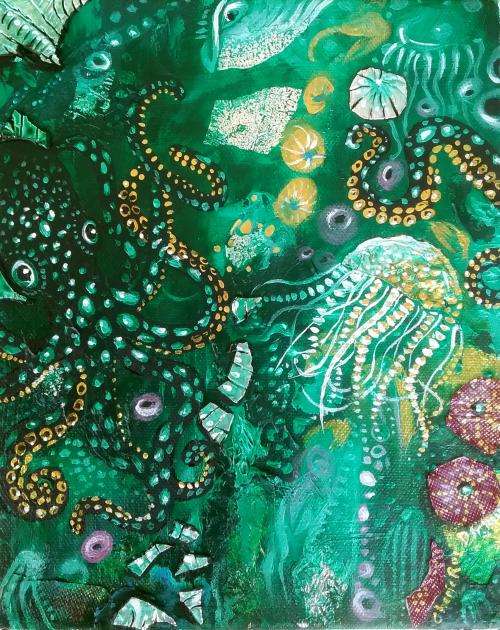 Low Starting Price!!! FREE COURIER --- 2 x Original `OCTOPUS` Paintings by Cherie Roe Dirksen