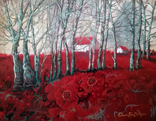FREE COURIER - `RED POPPY DREAMSCAPE` Original Painting Boxed Canvas by Cherie Roe Dirksen 45x35x4cm