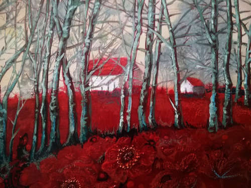 FREE COURIER - `RED POPPY DREAMSCAPE` Original Painting Boxed Canvas by Cherie Roe Dirksen 45x35x4cm