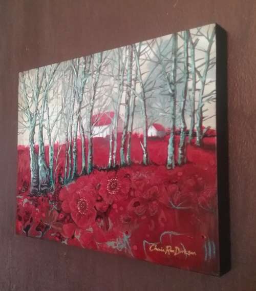 FREE COURIER - `RED POPPY DREAMSCAPE` Original Painting Boxed Canvas by Cherie Roe Dirksen 45x35x4cm