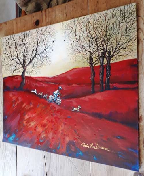 `BICYCLING WITH THE PACK`  Original Painting by Cherie Roe Dirksen - 40cm x 50cm