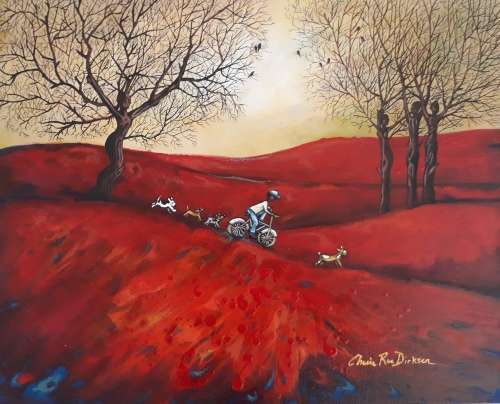 `BICYCLING WITH THE PACK`  Original Painting by Cherie Roe Dirksen - 40cm x 50cm