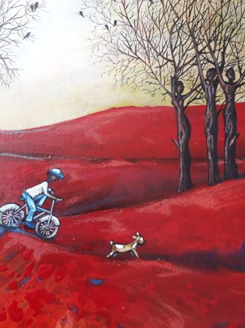 `BICYCLING WITH THE PACK`  Original Painting by Cherie Roe Dirksen - 40cm x 50cm