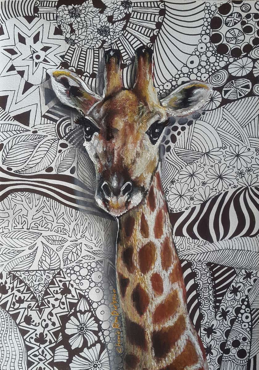Original Framed Giraffe Painting by South African Artist, Cherie Roe Dirksen
