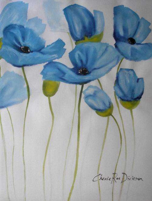 'BLUE POPPIES' --- Original Acrylic Painting by Cherie Roe Dirksen --- 305 x 405