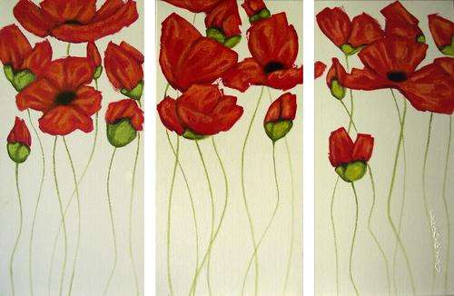 'ORANGE POPPIES' ---  Original TRIPTYCH Acrylic Painting by C.R. DIRKSEN --- 760 x 510