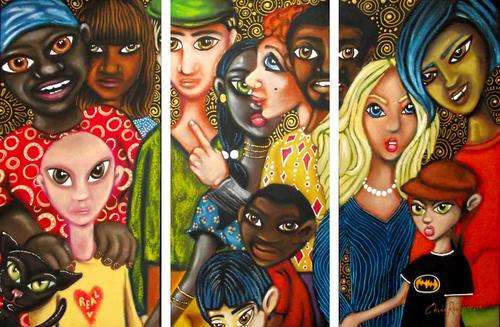 FREE COURIER! 'THE MELTING POT' --- Original TRIPTYCH Painting --- 762 x 508